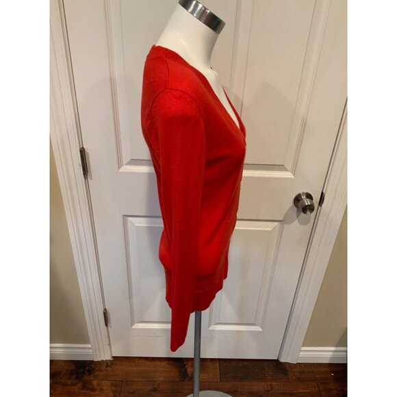 Tory Burch Red Thin Knit Gold Button Cardigan, Size Small - Picture 3 of 6